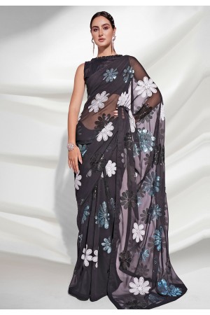 Georgette Saree with blouse in Black colour 3876