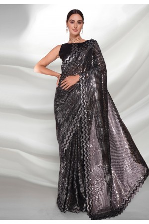 Georgette Saree with blouse in Black colour 3946