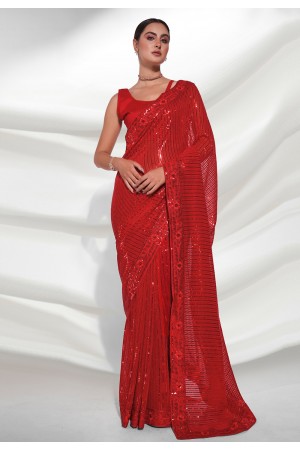 Georgette Saree with blouse in Maroon colour 3878