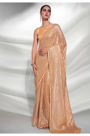 Georgette sequence Saree in Beige colour 3879