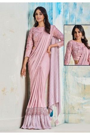 Lycra Saree with blouse in Pink colour 22406