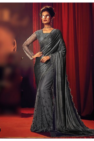 Net Saree with blouse in Grey colour 6712