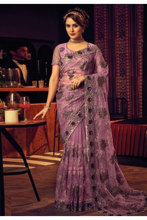 Net Saree with blouse in Light purple colour 6706