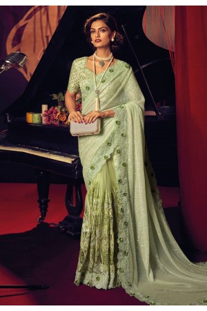 Net Saree with blouse in Pista green colour 6707