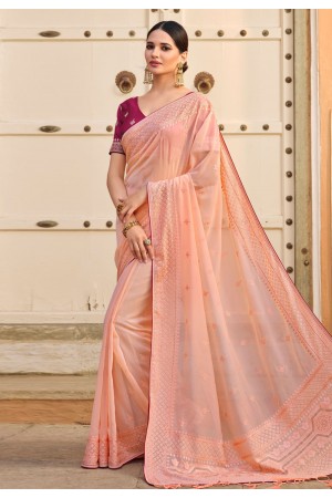 Organza Saree with blouse in Peach colour 4122