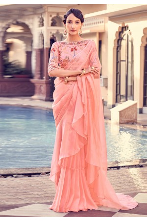 Organza Saree with blouse in Peach colour 48001