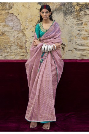 Organza Saree with blouse in Pink colour 2095