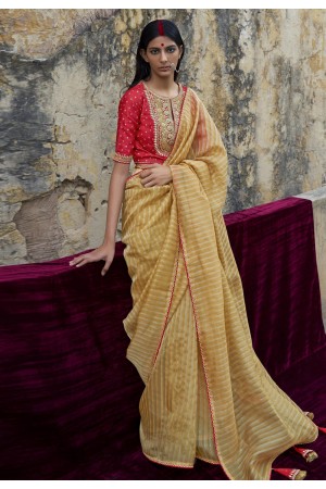 Organza Saree with blouse in Yellow colour 2094