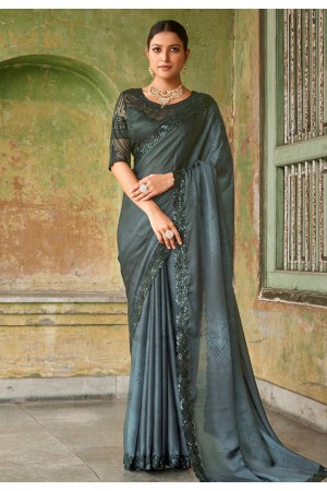 Satin Saree with blouse in Grey colour 1108a
