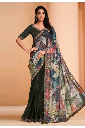 Satin crepe Saree with blouse in Green colour 22912