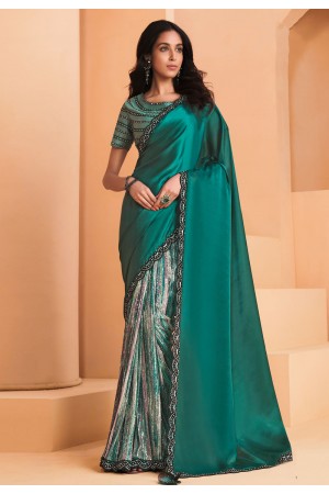 Satin crepe Saree with blouse in Sea green colour 22907
