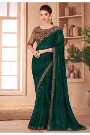 Silk Saree with blouse in Green colour 1102