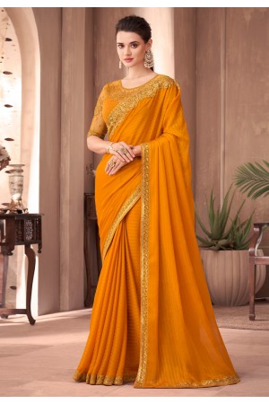 Silk Saree with blouse in Mustard colour 1117