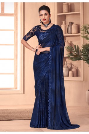 Silk Saree with blouse in Navy blue colour 1106