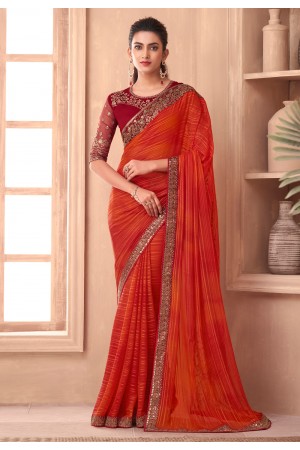 Silk Saree with blouse in Orange colour 1113