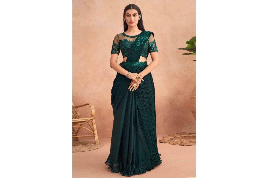 Women's Satin Silk Green Woven Design Designer Saree With Blouse Piece