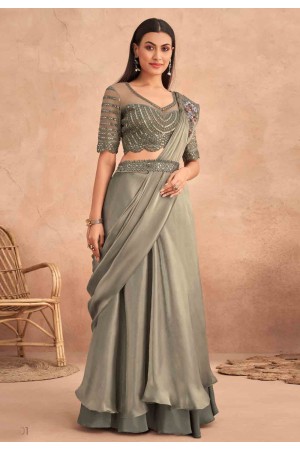 Silk designer Saree with blouse in Grey colour 7301