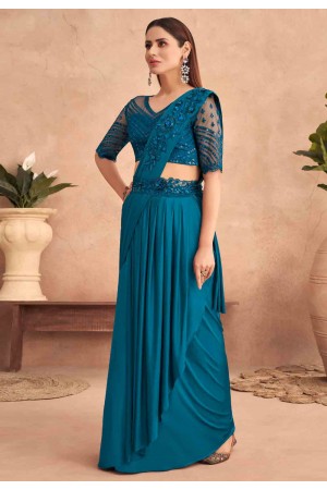 Silk designer Saree with blouse in Teal colour 7307