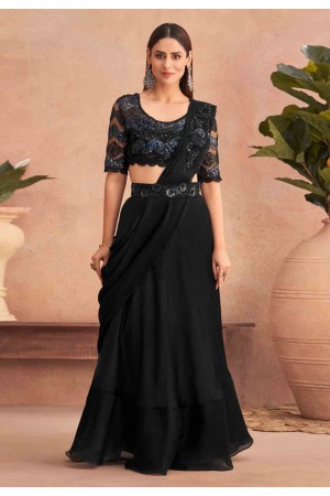 Silk designer lehenga Saree in Black colour 7302