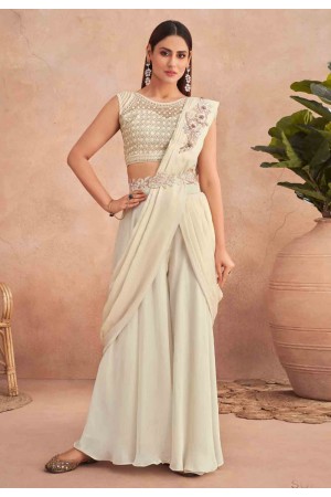 Silk designer lehenga Saree in Cream colour 7306