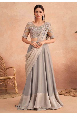 Silk designer lehenga Saree in Grey colour 7308