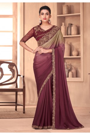 Silk half n half Saree in Wine colour 1103