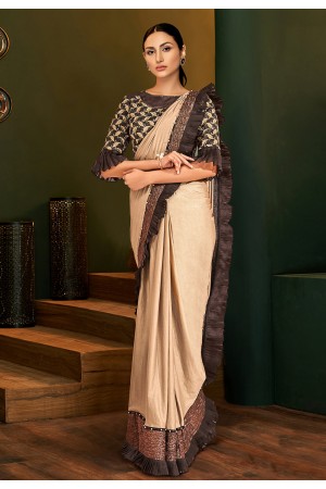 Beige lycra festival wear saree 5822