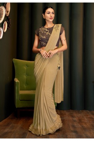 Beige lycra party wear saree 5808