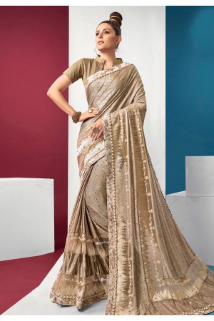 Beige lycra saree with blouse 94597