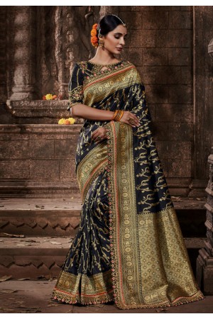 Black banarasi silk festival wear saree 96649