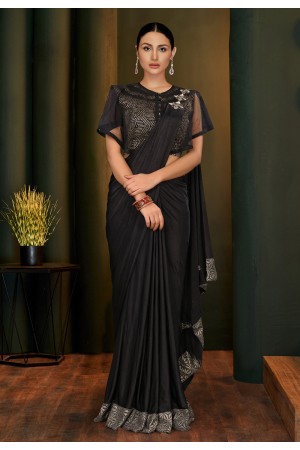 Black lycra handwork festival wear saree 5820