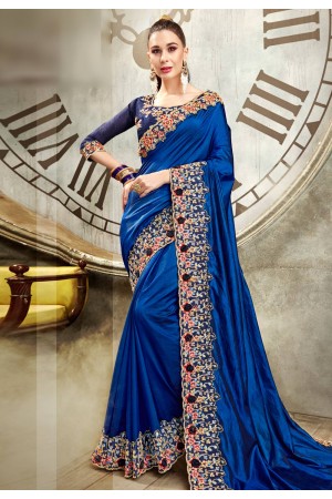 Blue art silk saree with blouse 64347