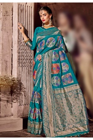 Blue banarasi silk festival wear saree 96657