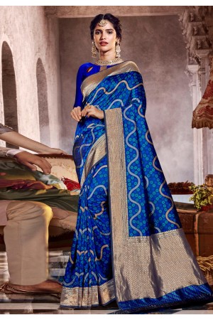 Blue banarasi silk saree with blouse 96660