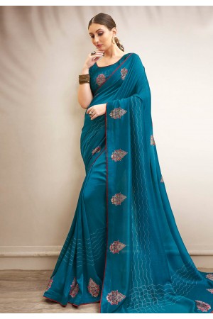 Blue chanderi silk saree with blouse 94802