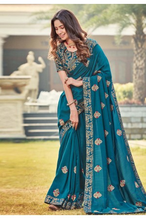 Blue silk festival wear saree 94255