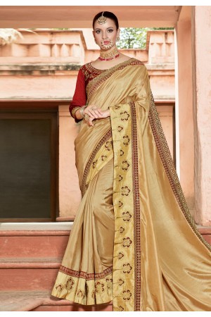 Golden silk saree with blouse 1033