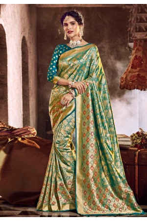 Green banarasi silk saree with blouse 96664