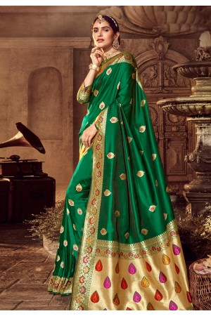 Green banarasi silk saree with blouse 96668