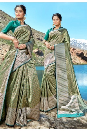 Green banarasi silk saree with blouse 96687