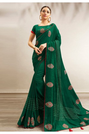 Green chanderi silk festival wear saree 94797