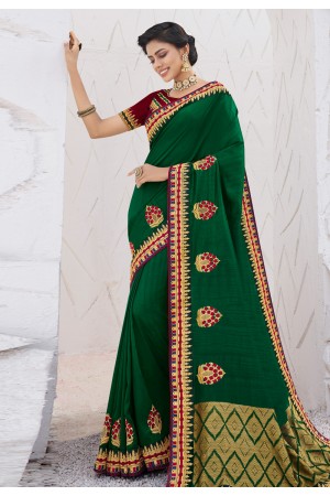 Green satin festival wear saree 2609