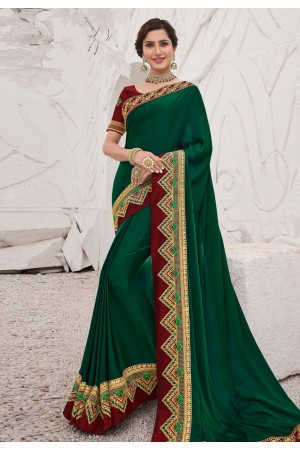 Green satin party wear saree 2613