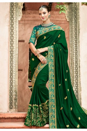 Green silk festival wear saree 1038