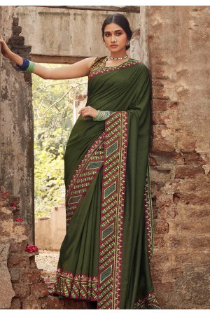 Green silk festival wear saree 94266