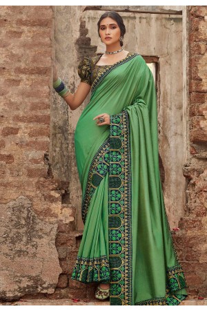 Green silk party wear saree 94268