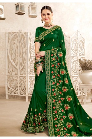 Green silk saree with blouse 2826