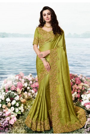 Green silk saree with blouse 6210