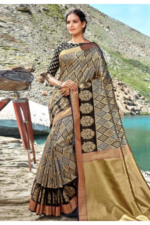 Grey banarasi silk festival wear saree 96688