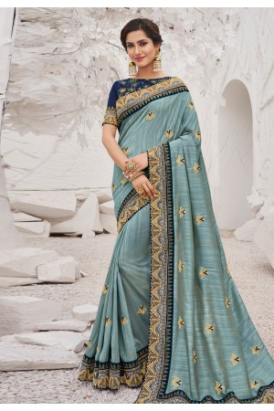 Grey satin party wear saree 2606